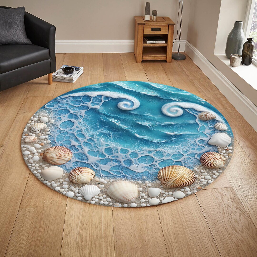 Shell Shaped Rug Extra Large Sea Shells Round Rug: 3D Waves Patterned Rug - Etsy