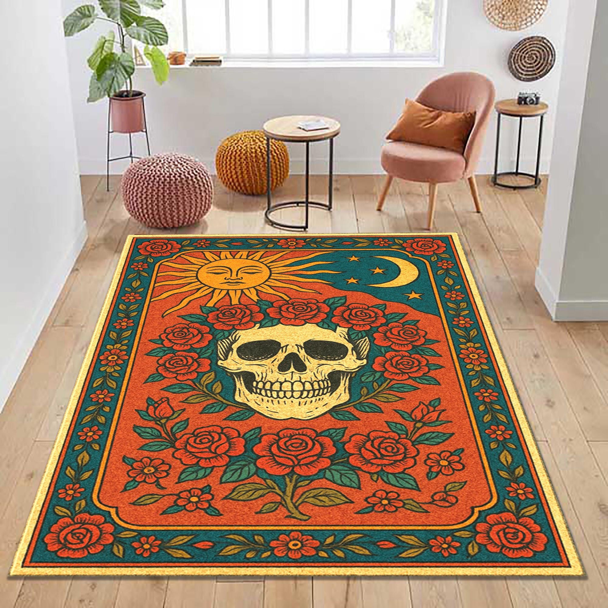 Grateful Dead Rug, Skull and Roses, Music Theme Area Rug - Etsy