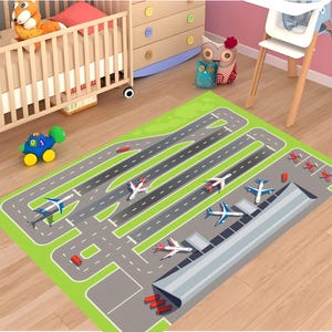 Airport Rug,Airport Carpet, Boys Room Rug,  Aircraft Rug,Plane Rug,Plane Decor Rug,Plane Carpet,Airport Rugs,Runway Rug,Runway Game Room Rug