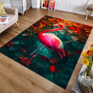 Flamingo Rug, Animal Rug, Animal Themed Rug, Animal Motif Rug, Colorful Rug, Area Rug, Living Room Rug, Living Room Decor, Decorative Rug
