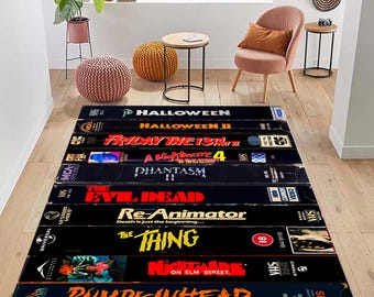 Horror Movie VHS Rug: Retro Halloween Films Entry Carpet
