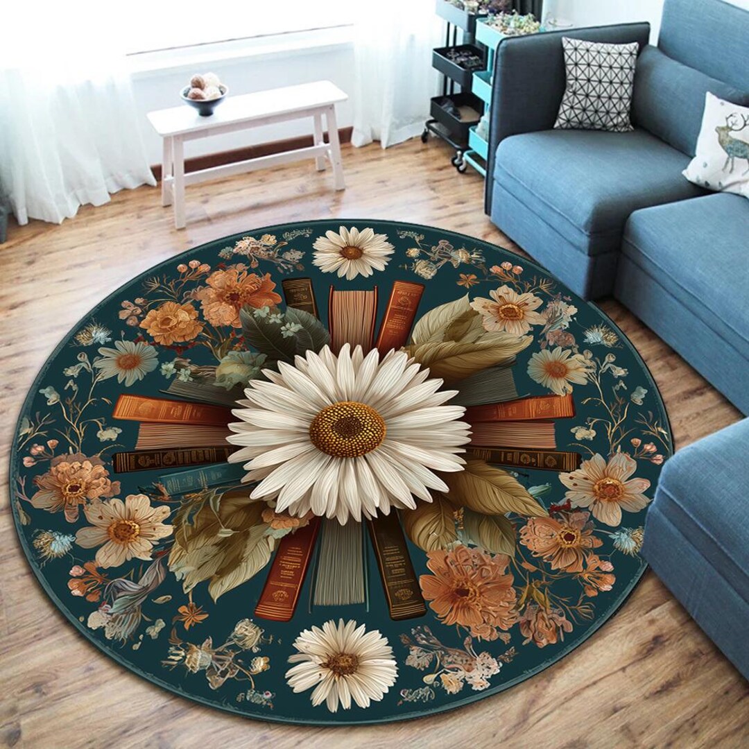 Half Circle Reading Rug Floral Book Round Rug, Home Library Decor, Reading Nook Carpet (24 ...