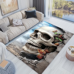 Skull Rug, Gothic Rug, Skulls and Flowers Rug, Popular Rug, Design Rug, Living Room Rug, Decor Rug, Area Rug, Rugs for Valentine, Gift Rug