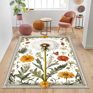 Rustic Dandelion Rug, Dandelion Area Rug, Flower Rug, Dandelion Design Rug, Dandelion Patterned Rug, Plant Themed Rug, Dandelion Decor Rug