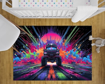 Monster Truck Kids Rug, Race Car Playroom Decor