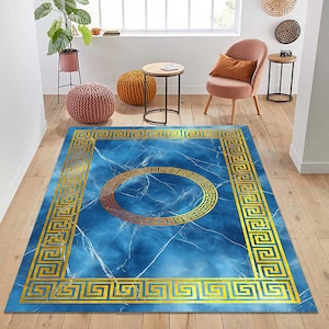 Ancient Greek Rug, Greek Key Motif Rug, Greek Motif Rug, Greek Key Pattern Rug, Marble Rug, Blue Marble Rug, Marble Area Rug