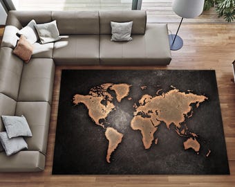 World Map Rug: 3D Print, Non-Slip Cotton Base