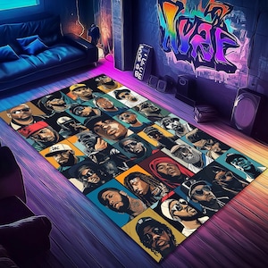 Hip Hop Legends, Hip Hop Rug, Hip Hop Decor, Rappers Rug, Rap Legends Rug, Youngsters Rug, Street Art, Cool Rug, Home Decor, Gift for Him