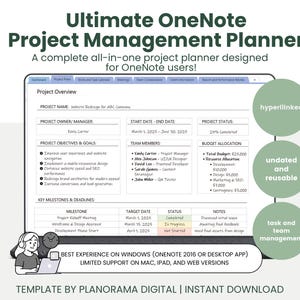 OneNote Project Management Planner for Work Template | OneNote Professional Planner Hyperlinked To Do List Microsoft OneNote Windows Desktop