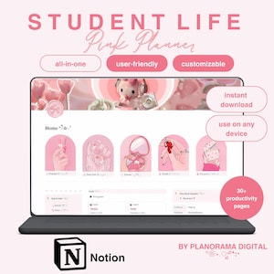 All in One Pink Coquette Notion Student Life Planner Notion Template Student Planner Notion Life Planner Pink Notion Cute Aesthetic Planner