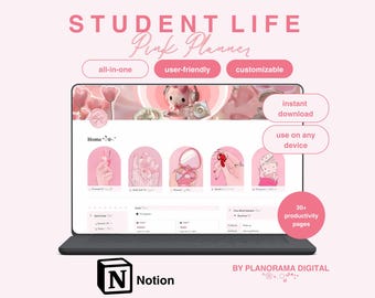 Coquette rose tout-en-un modèle Notion d'agenda pour étudiant avec idée de cadeau