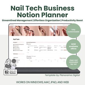 Notion Nail Tech Business Planner Template for Nail Artist Inventory List Beauty Salon Service Organizer Appointment Tracker Expense Revenue