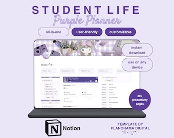 All in One Notion Studentenplaner Kreativität Akademische Planer Ästhetik Lila Planer Notion Template Schullebensplaner Digitaler Planer