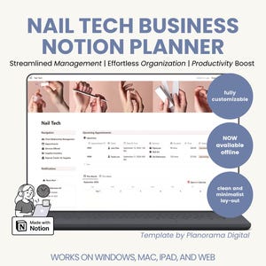 Notion Nail Tech Business Planner Template for Nail Artist Inventory List Beauty Salon Service Organizer Appointment Tracker Expense Revenue