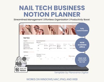 Notion Nail Tech Business Planner Template for Nail Artist Inventory List Beauty Salon Service Organizer Appointment Tracker Expense Revenue