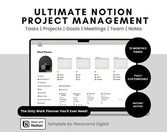 Notion Project Management Planner for Work Notion Template for Professional Task Manager Business Planner Notion Task Tracker Goals Notion