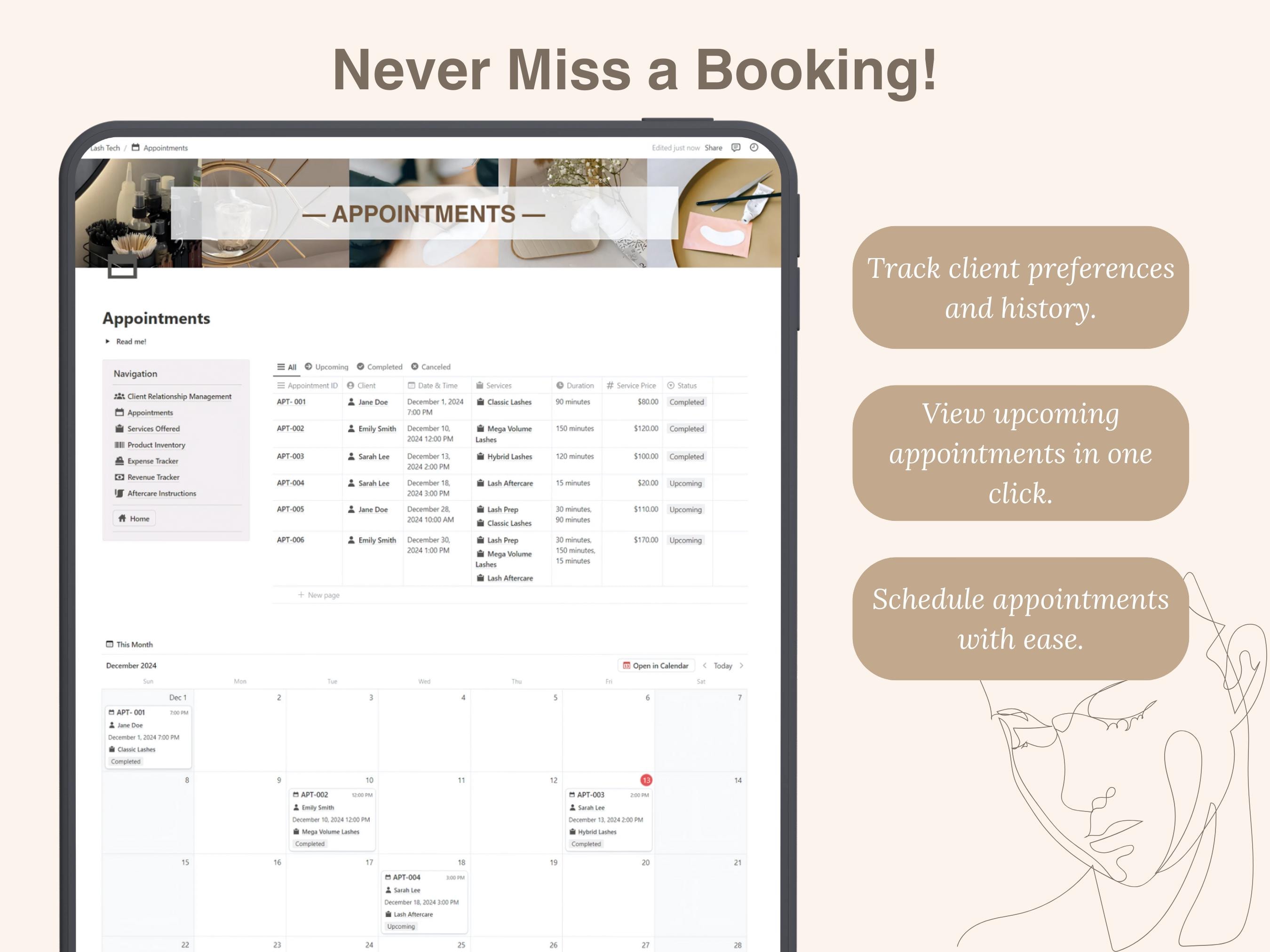 Notion Business Planner for Lash Tech Client Record Book Beauty Salon ...