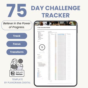 75 Day Challenge Tracker Notion Fitness Planner Notion Habit Tracker Daily Progress Tracker Challenge Checklist Notion Template Workout Log