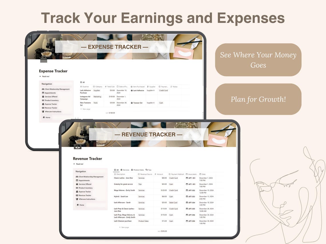 Notion Business Planner for Lash Tech Client Record Book Beauty Salon ...