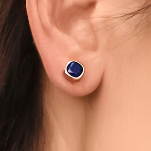 100% natural sapphire earrings Blue gemstone post studs Minimalist sapphire birthstone jewelry Real solid 14k gold Christmas gift for women