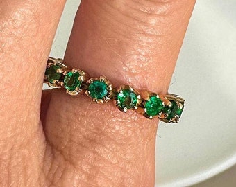 14K Solid Gold Emerald Eternity Band | Natural Green Emerald Wedding Band | Full Eternity Ring