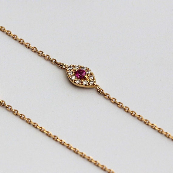 Lucky Charm Bracelet Natural Ruby Diamonds Evil Eye Protection