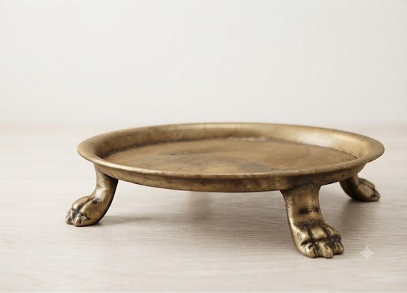 Solid Brass Clawfoot Pedestal Dish Antique Jewelry Holder Candle Tray Vintage Catchall Decor Gift