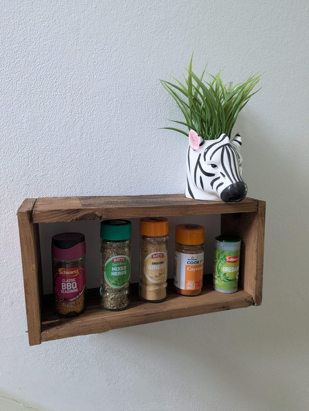 Wall Mounted Spice Rack - Rustic Reclaimed Wood - Kitchen Storage ...