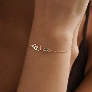 Custom Letter Birthstone Bracelet, Double Initial Bracelet for Lovers, Dainty Gemstone Bracelet, Name Gifts for her, Birthday Gifts for Her