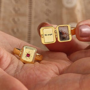 Personalized Locket Photo Ring with Birthstone, Custom Photo Ring, Picture Memory Jewelry, Gold Ring, Love Jewelry for Mom, Christmas Gift