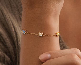 Aangepaste geboortesteenarmband vlinder, gepersonaliseerde multi-Birthstone armband, sierlijke diamanten armband, gepersonaliseerde sieraden cadeau voor haar