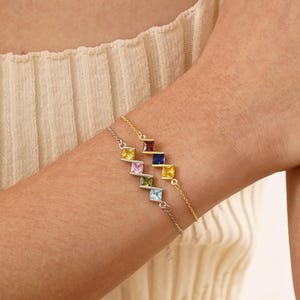 Birthstone Bracelet, Square Birthstone Bracelet, Multi-Birthstone Family Bracelet, Personalized jewelry, Gift for Mom, Bridal Gift for Her