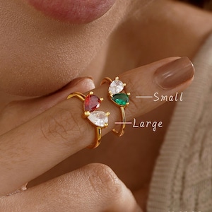 Anel personalizado em formato de coração com pedra de nascimento, anel minimalista com duas pedras de nascimento, joia delicada para usar em conjunto com outros anéis, presente de aniversário, presente de Natal, presente para a mãe