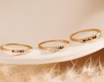 Minimalist Birthstone Ring, Custom Multiple Gemstone Ring, Dainty Birth Month Gemstone Jewelry, Tiny Stacking Rings, Birthday Gift, Mom Gift