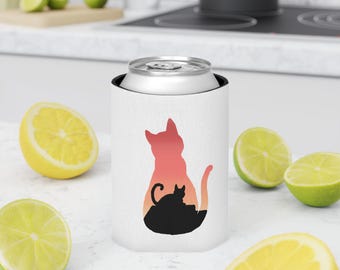 Sunset Cat Can Cooler, Nature Drink Sleeve, Beverage Insulator