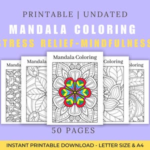 Adult Mandala Coloring Book–50 Printable Stress Relief Designs for Relaxation & Mindfulness | Art Therapy for Adults | Instant Download PDF