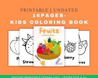 Kids Fruit Coloring Book-17 Printable Pages-Fun and Educational Fruit Coloring Pages for Kids-Instant PDF Download-Ideal for Preschool