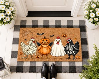 Welcome Home Chicken Family Doormat, Funny Farm Animal Mat, Cute Poultry Entrance Decor, Rustic Farmhouse Gift