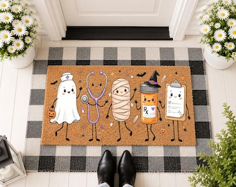 Spooky Friends Doormat, Halloween Welcome Mat, Cute Ghost Monster Trio Porch Decor, Fall Seasonal Gift