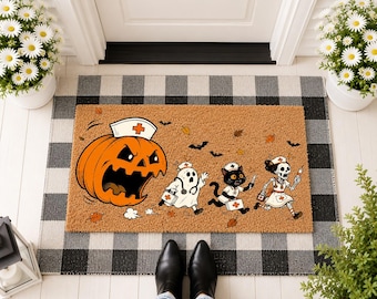 Spooky Pumpkin Door Mat, Halloween Welcome Mat, Funny Fall Porch Decor, Trick or Treat Doormat