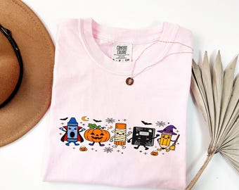Orange Pumpkin and School Supplies Shirt, Teacher Gift, Back to School Tee, Autumn Vibes, Fall Season Apparel