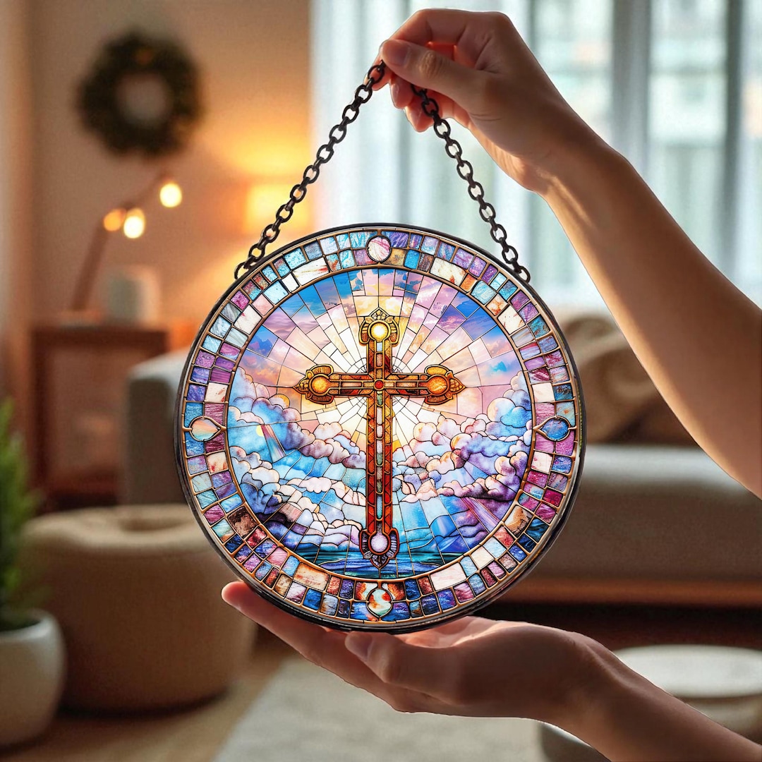 Christian Stained Glass Suncatcher, Christian Glass Window Hanging ...