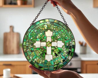 Celtic Cross Suncatcher, Cross Stained Glass Window Hanging, St. Patrick's Day Decor, Christian Glass Window Hanging, Religious Faith Gift