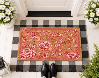 Vintage Floral Doormat, Victorian Flower Garden Welcome Mat, Cottagecore Housewarming Gift, Rustic Entrance Decor