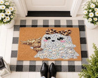 Spooky Cute Ghost Doormat, Halloween Porch Mat, Funny Ghost Welcome Mat, Autumn Fall Decor