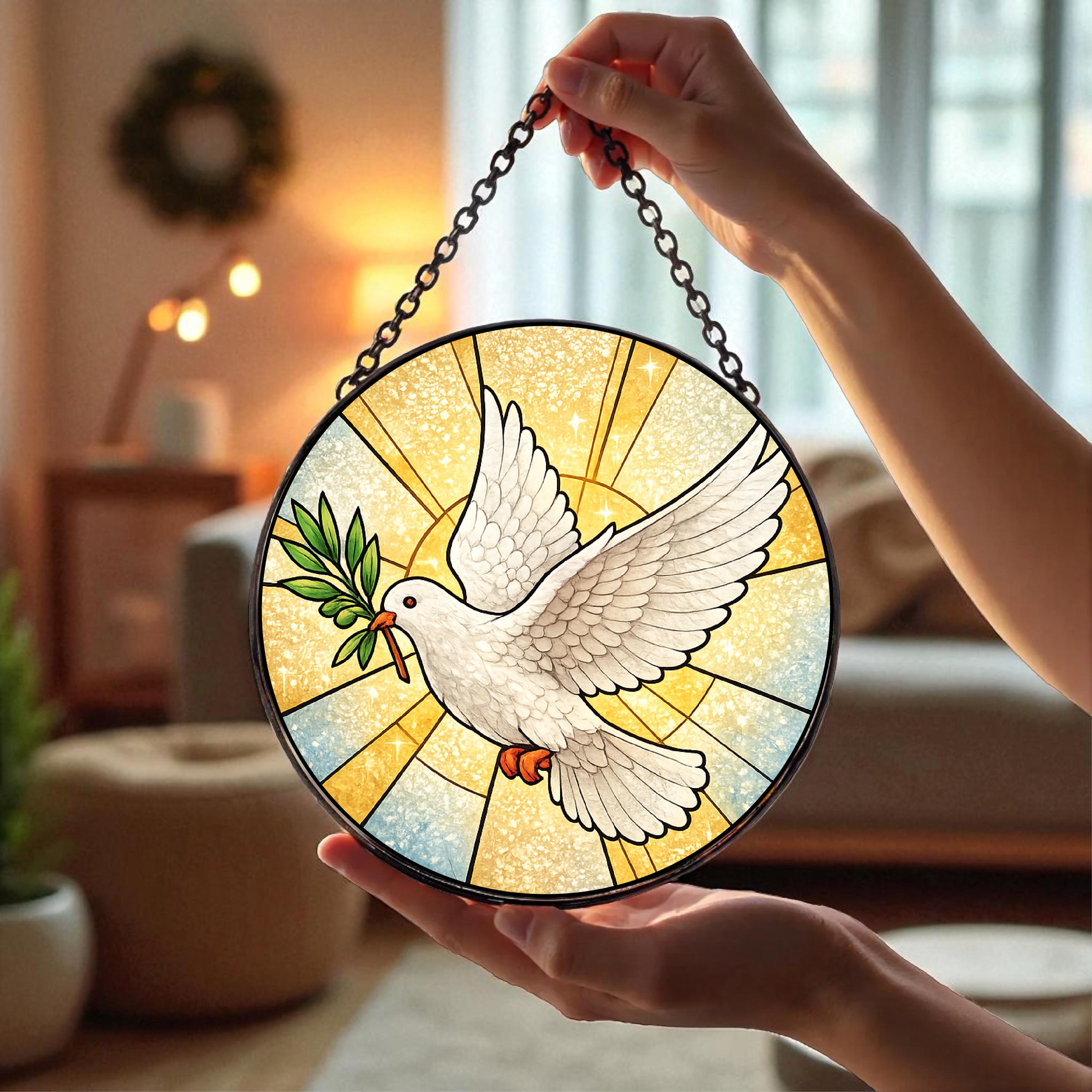 Dove Stained Glass Suncatcher, Christian Window Art, Peace Dove Window ...