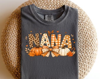 Nana Shirt, Grandma Gift Tee, Autumn Fall Birthday Shirt, Cute Floral Pattern T-Shirt, Thanksgiving Family Apparel