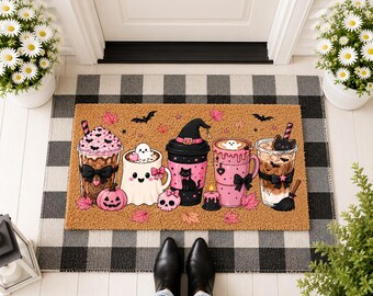 Spooky Season Doormat Halloween Witch Cat Pumpkin Fall Autumn Porch Decor