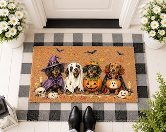 Spooky Dog Halloween Doormat, Funny Pet Trick or Treat Mat, Autumn Dog Lover Gift, Fall Porch Decor