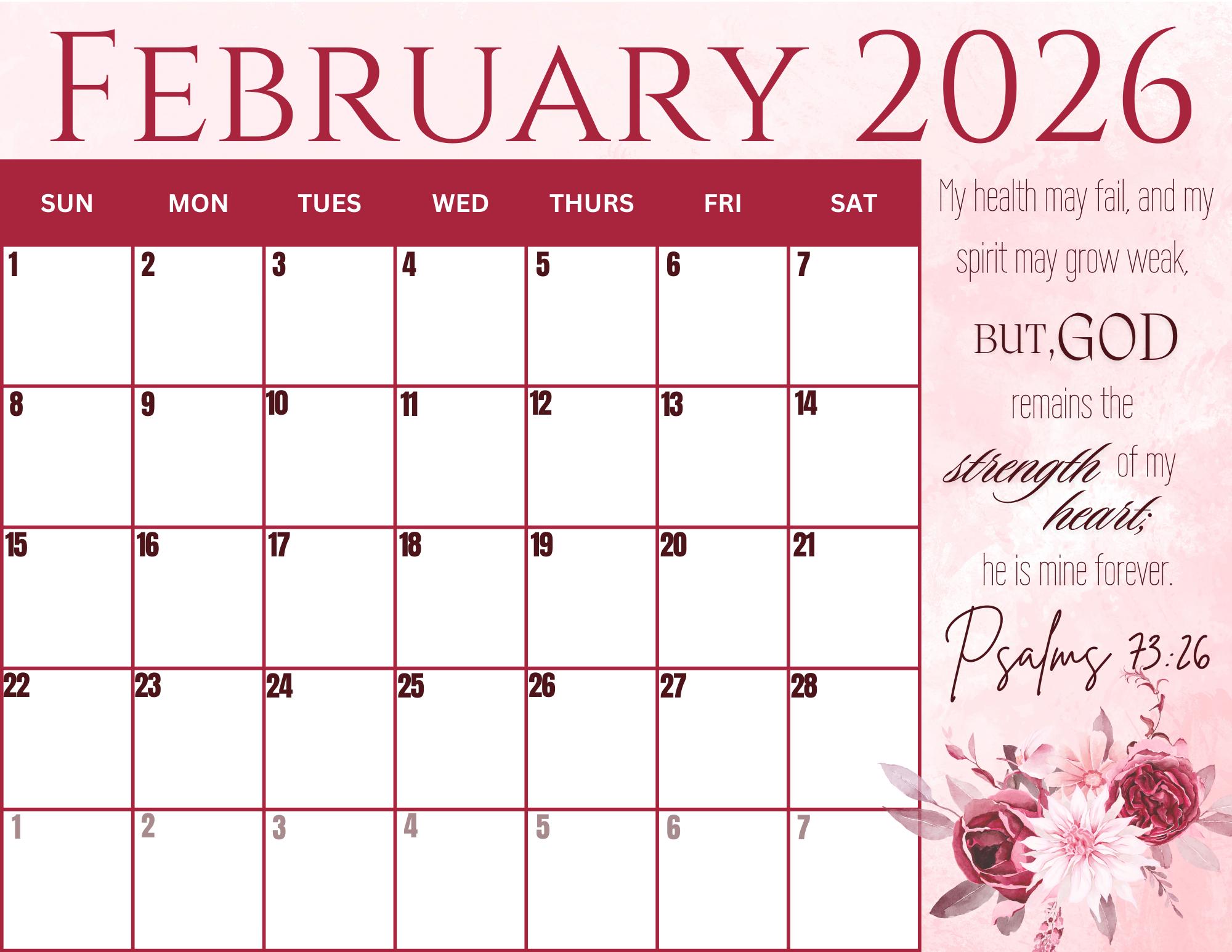 2026 Bible Verse Calendar Printable | Christian Scripture Digital Wall ...